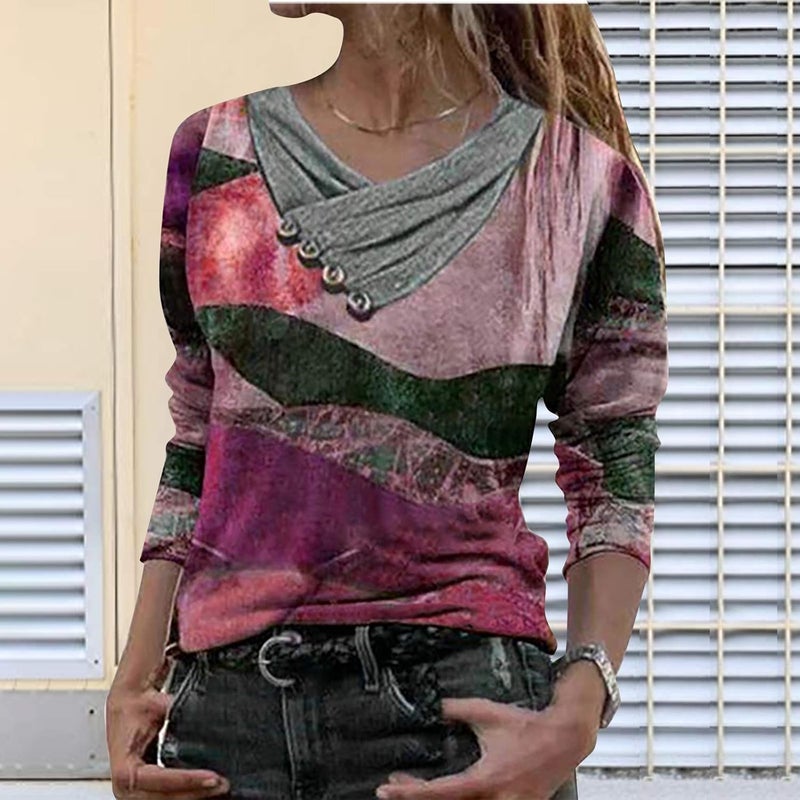 woobles Womens Sweatshirts for Ladies Tie Dye Printed Embroidery Collar Tunic Gradient Blouses Long Sleeve Pullovers - Image 2